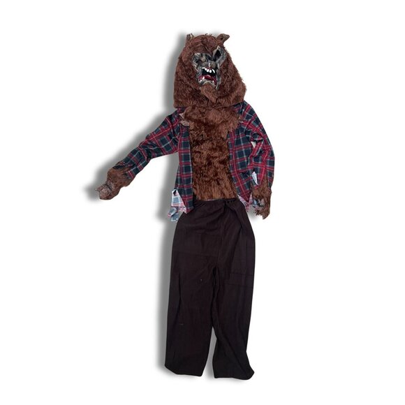 Werewolf Halloween Costume For Adults With Mask Shirt & Pants - Brown Fur & Plai - Picture 2 of 5